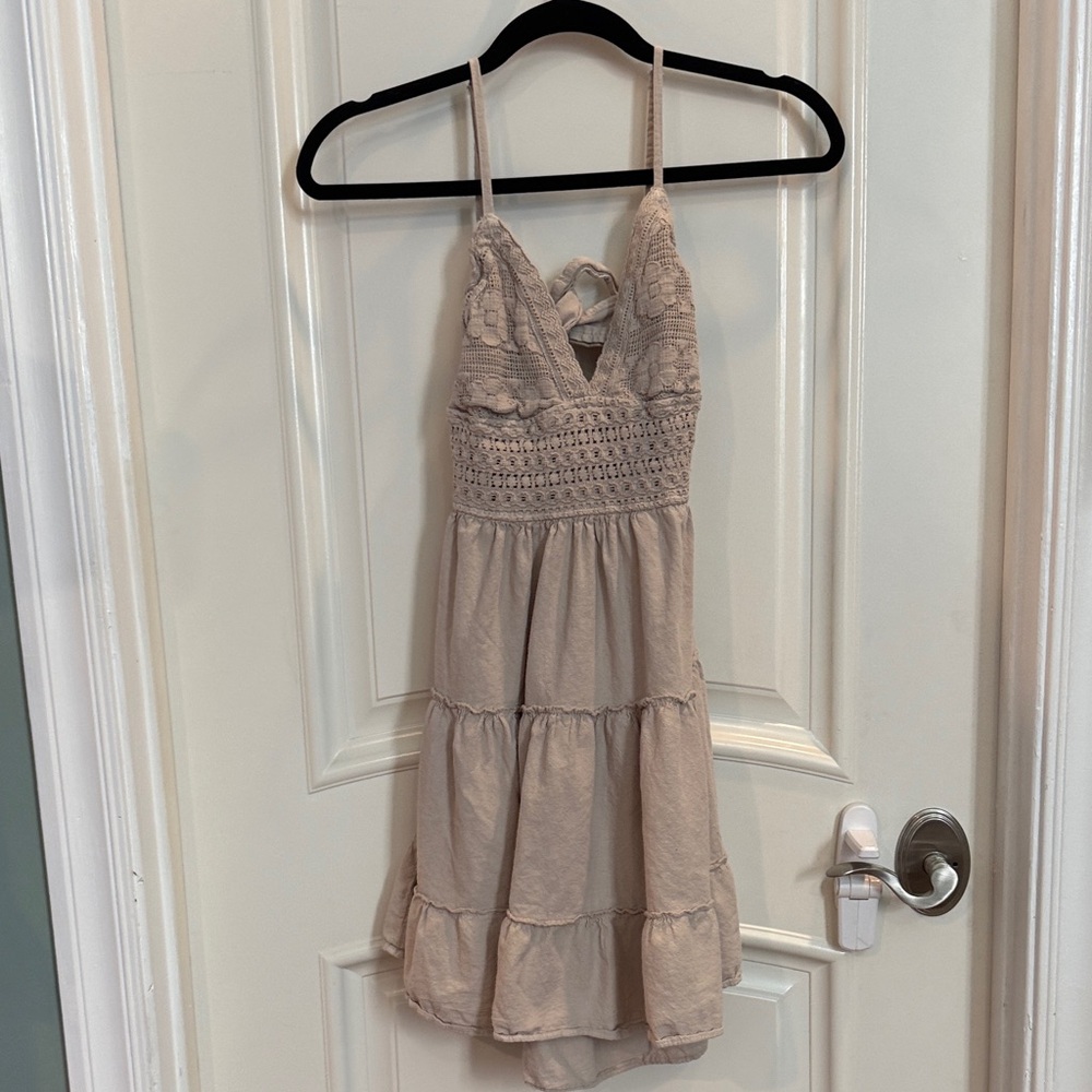 Beige Dress with Lace Detail
